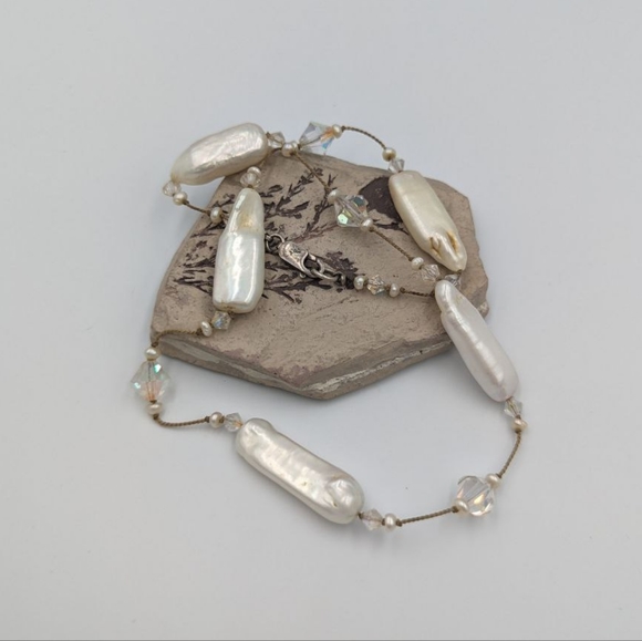 Beautiful Keshi Pearl Aurora Borealis Crystals Sterling Clasp Choker necklace - Picture 9 of 15